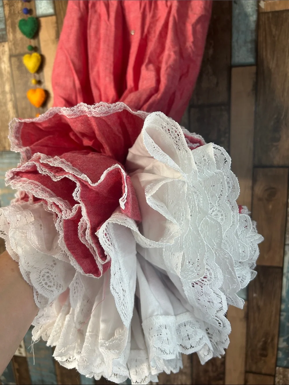 Brand Red Ruffled A-Line Midi Skirt with Lace Trim western - Picture 10 of 16